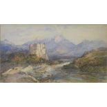 Victorian School, river landscape with mountains beyond, watercolour.