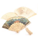Cantonese carved ivory and silk embroidered fan, circa 1900,