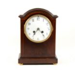 Edwardian inlaid mahogany mantel clock, arched top, ...