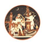 Mettlach stoneware plaque, Grecian figures by moonlight, after Heinrich Schlitt, ...