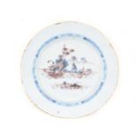 Dutch Delft plate, mid 18th Century, painted with a Chinese landscape, ...