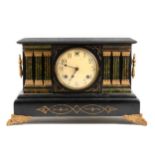 American simulated marble painted wood mantel clock, ...