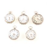 Five silver open faced pocket watches,