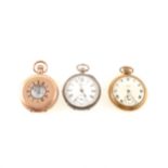 Three pocket watches, a gold-plated demi hunter