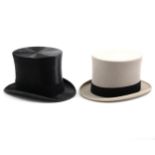 Black silk top hat, James Lock & Co, London, and a grey top hat