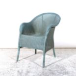 Lloyd Loom blue painted woven cane chair.