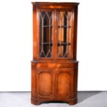 Reproduction mahogany free-standing corner cupboard