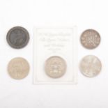 A collection of pre-decimal coins, Victoria 1890 Crown, Leopold II five franc etc