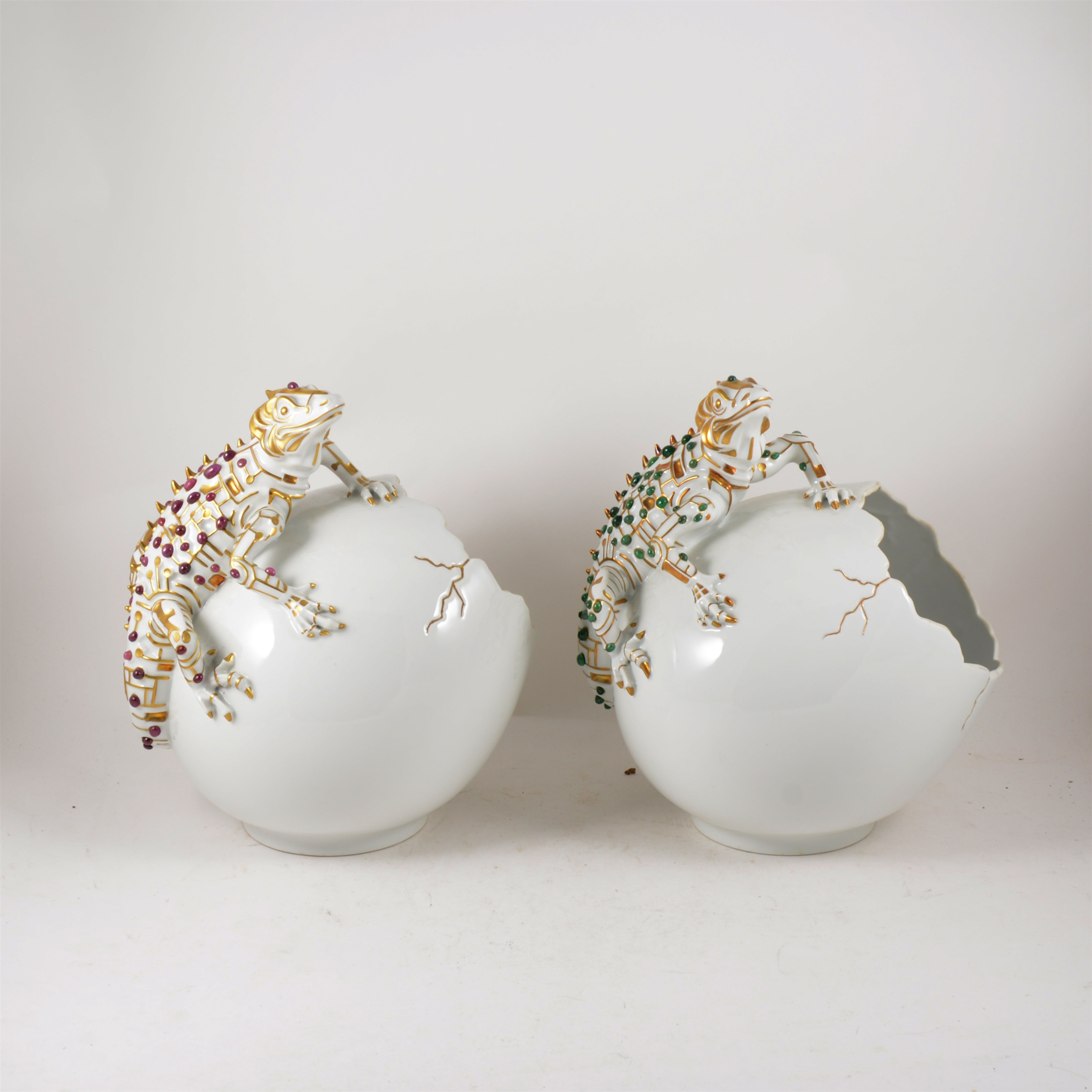 Three Thun porcelain lizard and egg ice buckets