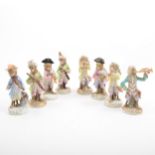 Nine Continental porcelain Monkey Orchestra figures, 20th Century
