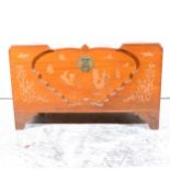 Singapore carved camphor wood chest, applied decoration
