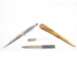 Military dagger, French gilt bronze paper slicer, Heidelberg dagger and an ivory paper slicer with