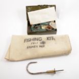 Military issue tropical fishing kit and general survival information, in tin, and two outer sleeves