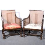 Pair of stained wood bergere library chairs