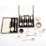 A quantity of silver items, to include a three-piece Mappin and Webb cruet set, Birmingham 1959, a