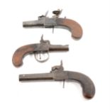Three pocket pistols, including a flintlock by Sharratt, London, box percussion, by Leech,