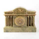 French green onyx and gilt metal mounted mantel clock, cylinder movement striking on a gong.