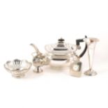 A collection of silver-plated wares, trumpet vase, bon bon dishes, cream jug