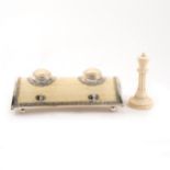 Early 20th Century Anglo-Indian ivory desk inkstand with plated mounts