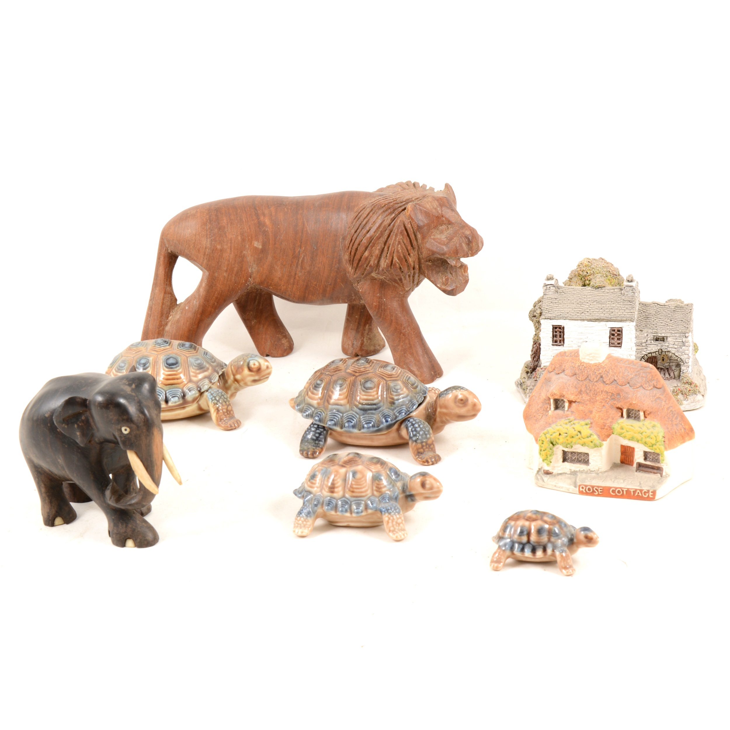 Collection of carved wood animal models