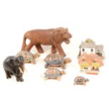 Collection of carved wood animal models