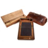 Edwardian leather Gladstone bag, three writing boxes, and a pantograph, etc.