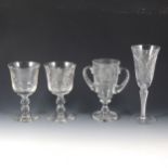 Stuart Crystal Silver Jubilee commemorative goblet, 1977, and other commemorative glass.