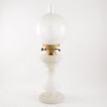 Opalene glass oil lamp with etched glass shade.