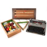 Baby Empire Deluxe portable typewriter, half-size snooker balls, etc