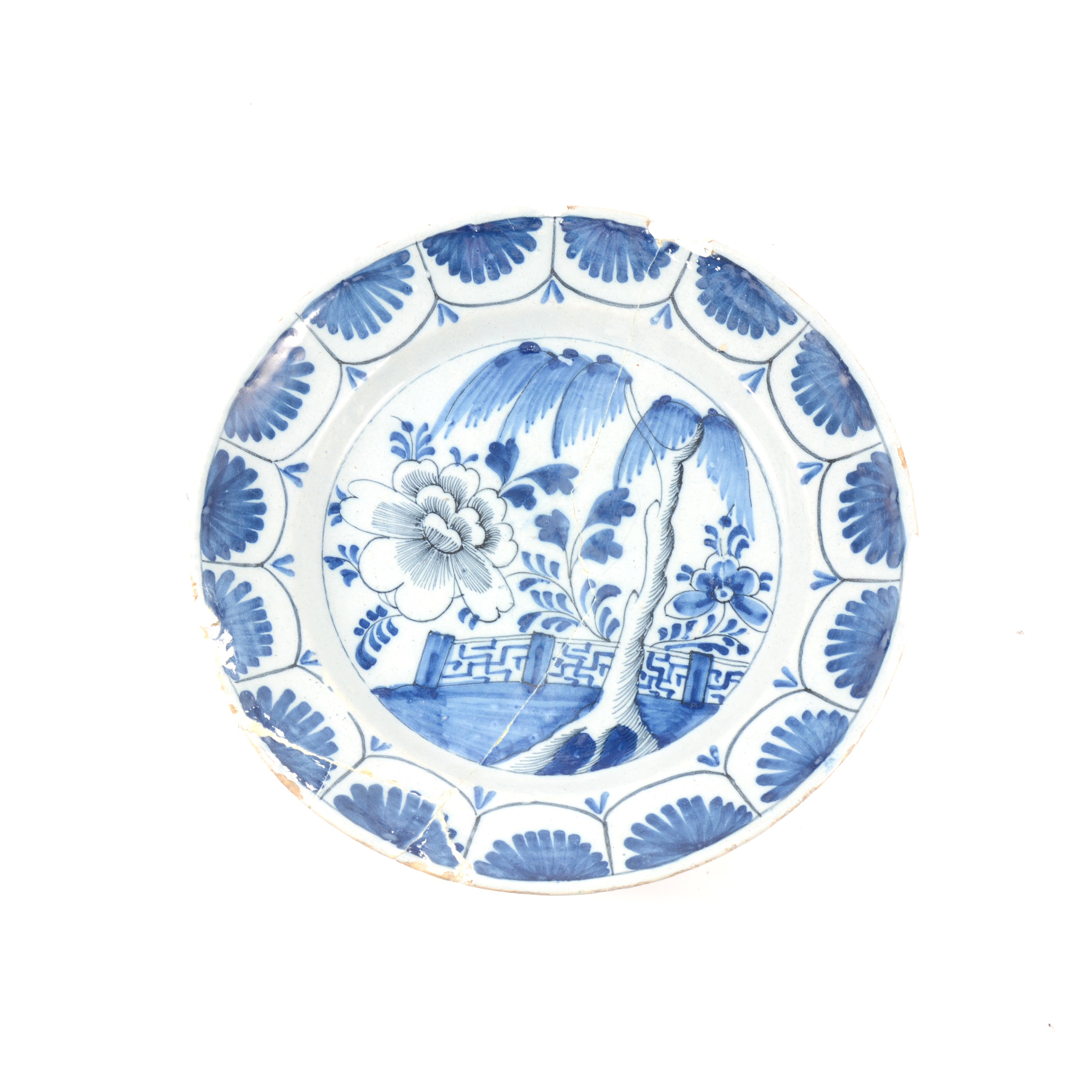 Whieldon type creamware plate, mid 18th Century, and a Delft dish - Image 2 of 3