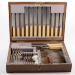 A Walker & Hall silver-plated canteen of cutlery, 6 place settings, in oak case with vacant