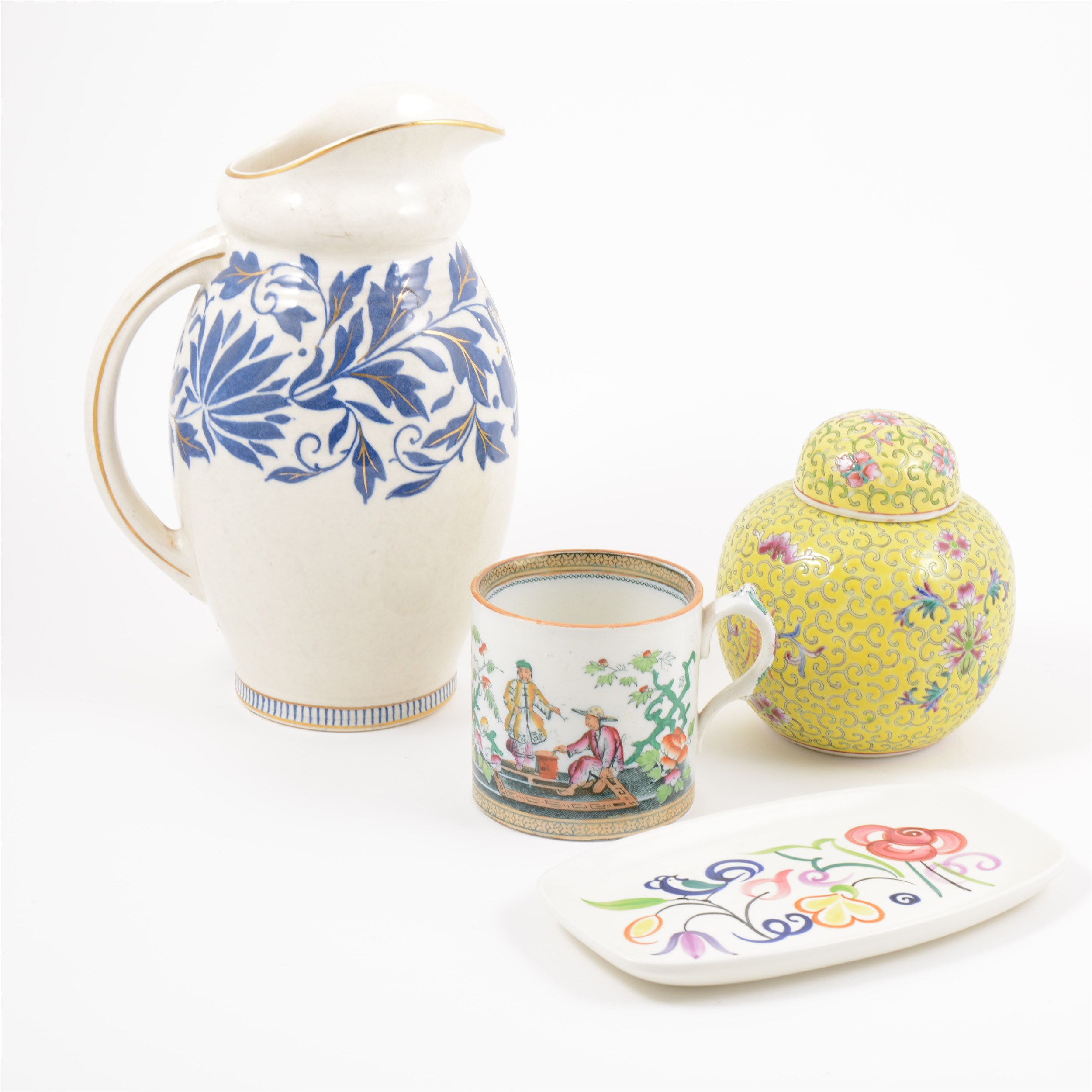 Various ceramics, modern ginger jars, blue and white transfer ware etc