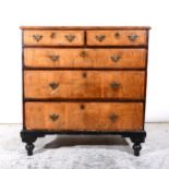 Walnut chest of drawers, re-veneered burr top.