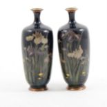 Pair of Japanese blue ground cloisonné vases