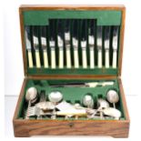 A silver plated canteen of cutlery by Atkin Brothers, rattail pattern, 6 place settings, in oak