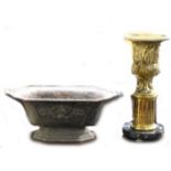 Cast gilt metal 'Warwick' urn, after the antique, and a cast iron jardinière