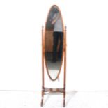 Edwardian inlaid mahogany cheval mirror.