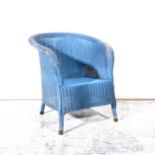 Lloyd Loom blue painted woven cane chair.