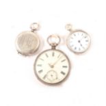 A silver cased open face pocket watch by A M Jacobs & Co, white dial with roman numerals, initials