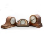 Silver plated mantel clock and three other mantel clocks
