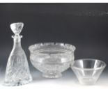 Waterford crystal 'Monteith' bowl and two other pieces of crystal glass.