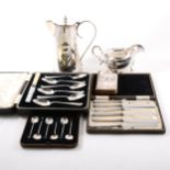 A quantity of silver and plated items, to include cased sets of silver-handled cake knives, coffee