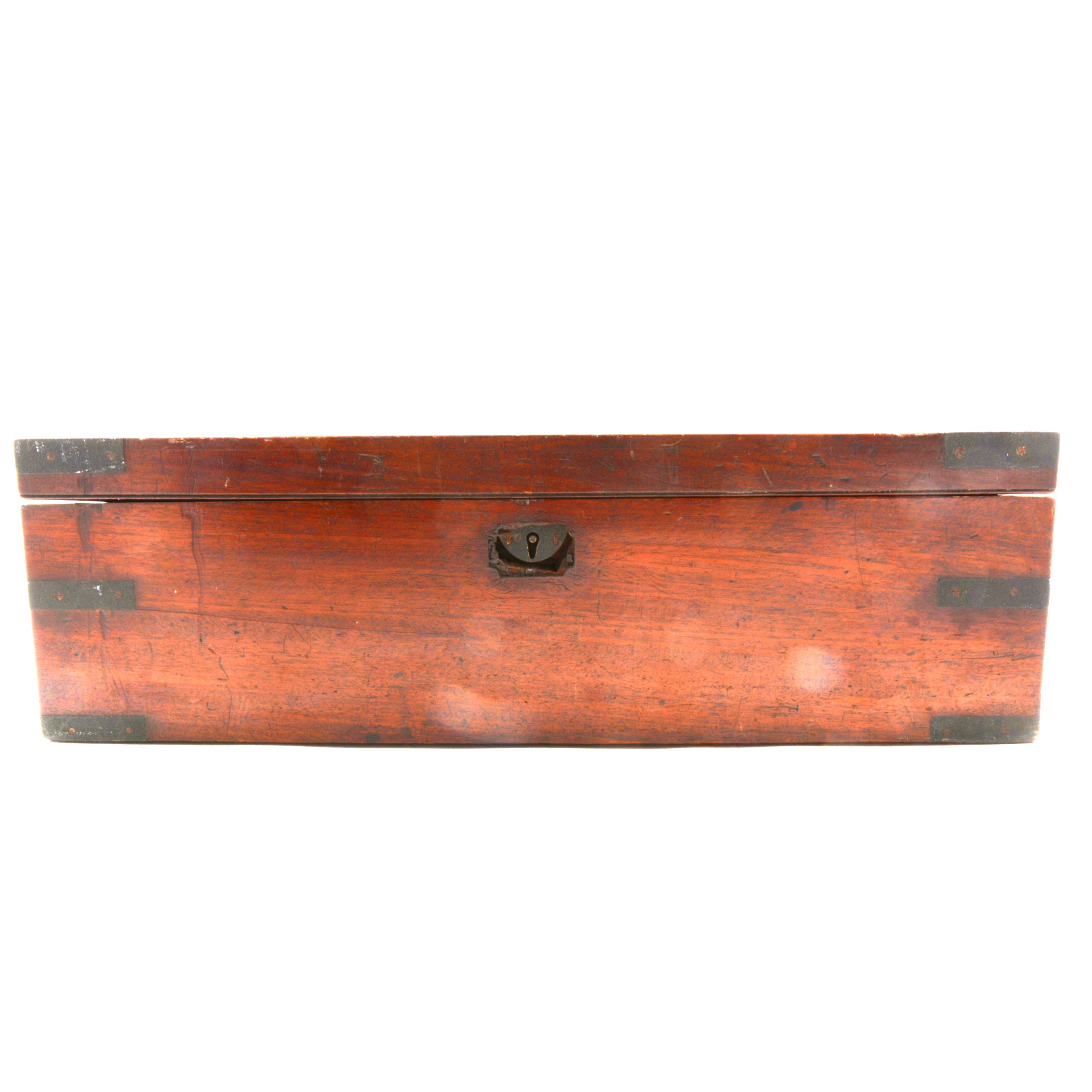 Early Victorian mahogany writing box and three trays,