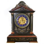 A Victorian black slate, marble and gilt metal mounted mantel clock,