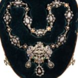 A rose diamond and enamel necklace set in original box.