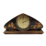 Edwardian japanned mantel clock, cylinder movement.