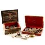 Two boxes of gold, silver and -costume jewellery.