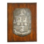 Rugby School interest; a silver plated panel with the School Arms,