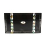 A lady's ebonised travelling box inlaid with mother-of-pearl,