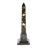 Derbyshire black marble obelisk inlaid with flowers, 26cm